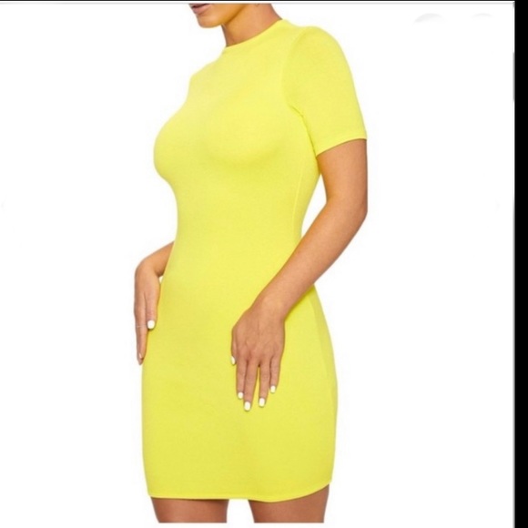 NAKED WARDROBE STRETCH YELLOW BODYCON MINI DRESS M - Picture 7 of 14